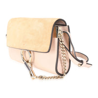 Chloe Pale Pink Leather & Beige Suede Small Faye  Bag