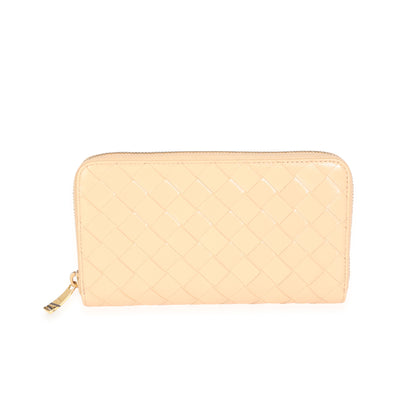 Bottega Veneta Almond Intrecciato Woven Lambskin Zip Around Wallet