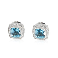 David Yurman Albion Blue Topaz Diamond Stud Earring in  Sterling Silver 0.40 CTW