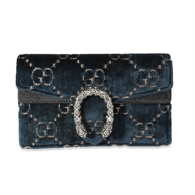 Gucci Navy Cipria GG Monogram Velvet & Black Patent Leather Dionysus Super Mini