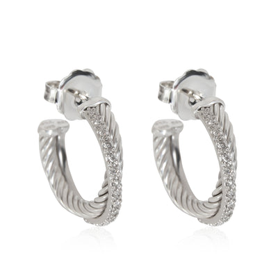 David Yurman Crossover Diamond Hoop Earring in  Sterling Silver 0.31 CTW