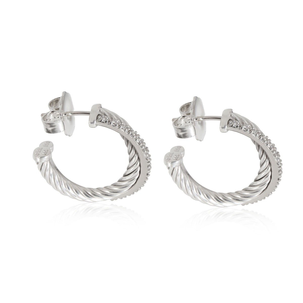 David Yurman Crossover Diamond Hoop Earring in  Sterling Silver 0.31 CTW