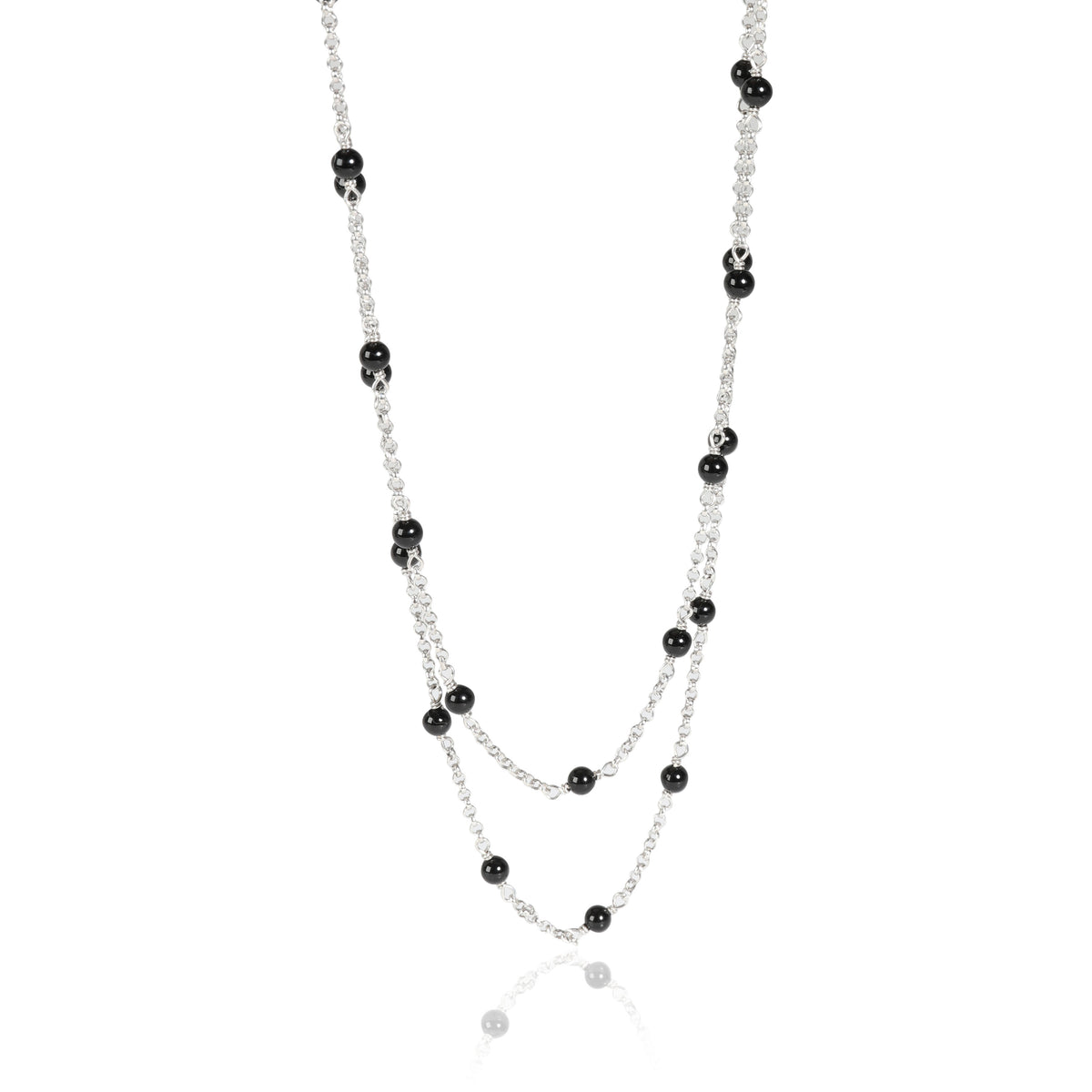 David Yurman Onyx Bead Station Necklace in Sterling Silver