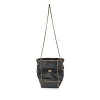 Chanel Black Quilted Calfskin Chain Drawstring Bag