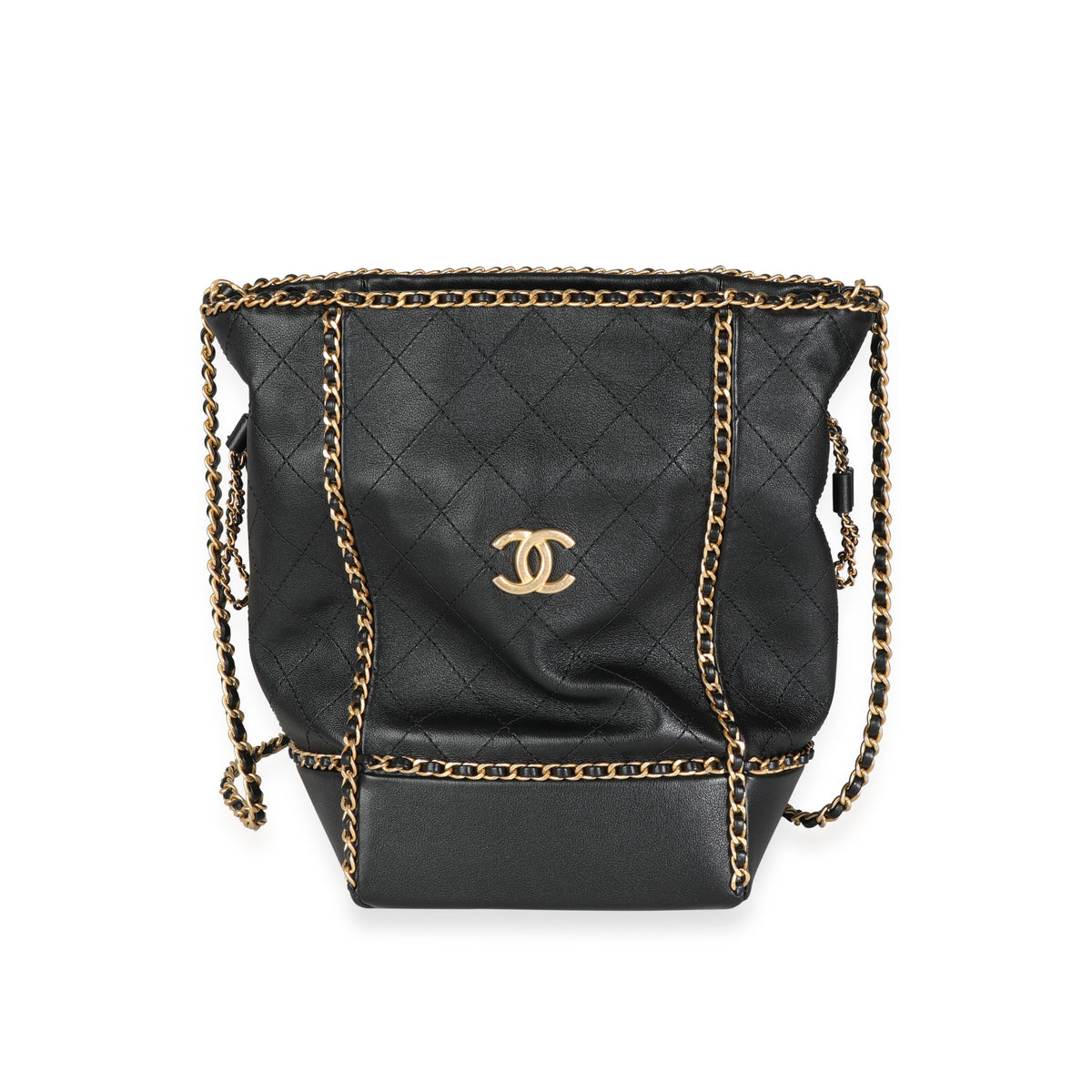 Chanel Black Quilted Calfskin Chain Drawstring Bag