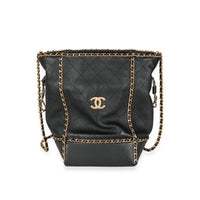 Chanel Black Quilted Calfskin Chain Drawstring Bag