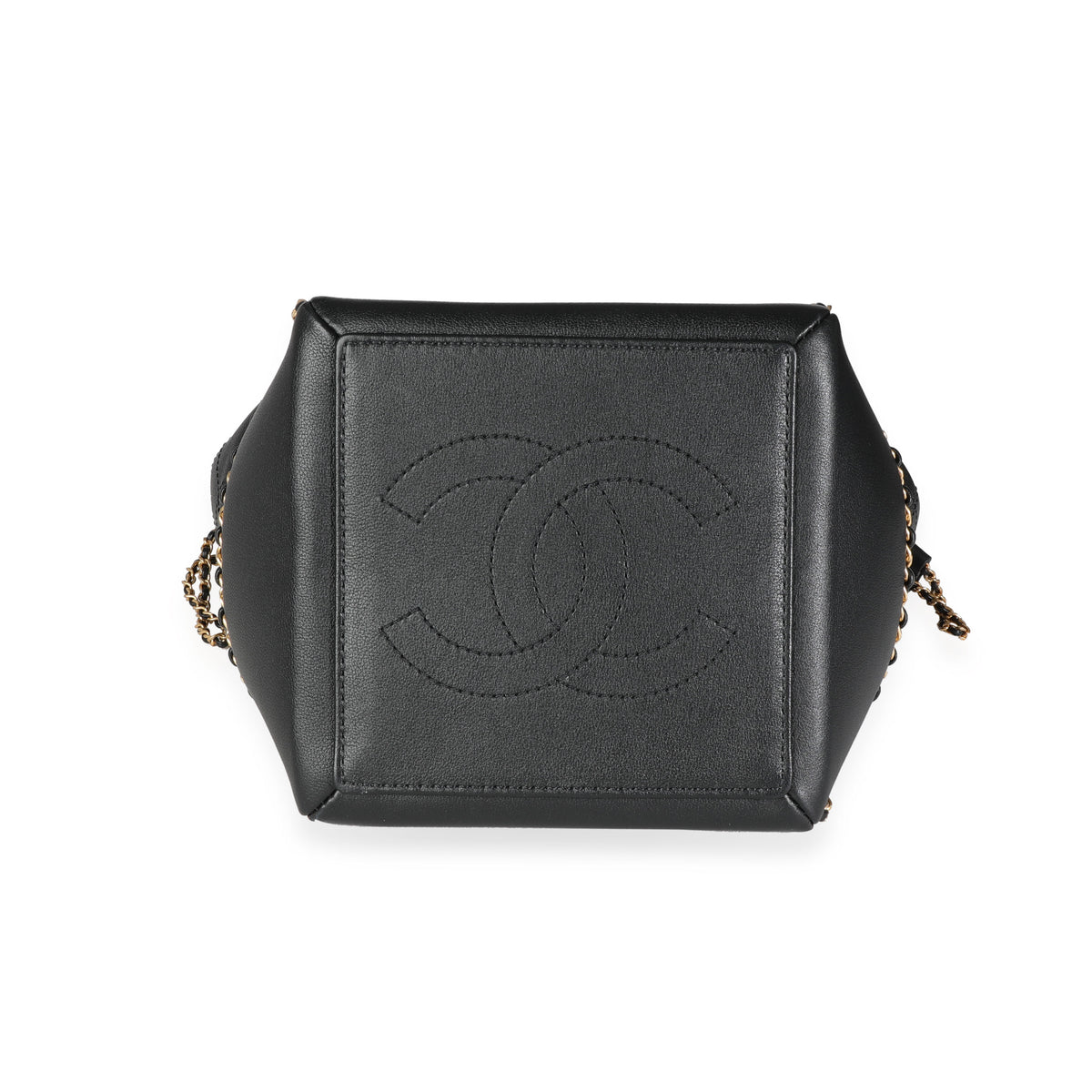 Chanel Black Quilted Calfskin Chain Drawstring Bag