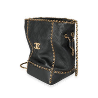 Chanel Black Quilted Calfskin Chain Drawstring Bag