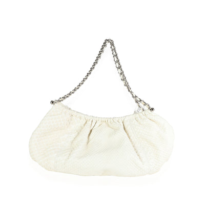 Chanel White Matte Python Chain Hobo Bag