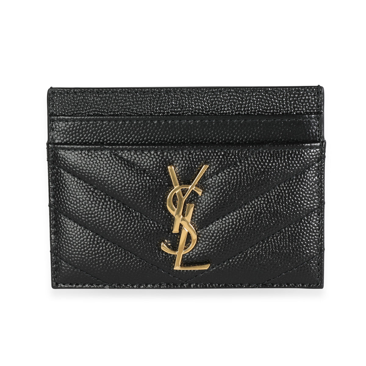 Saint Laurent Black Chevron Quilted Grain De Poudre Leather Card Case