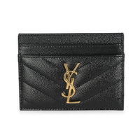 Saint Laurent Black Chevron Quilted Grain De Poudre Leather Card Case