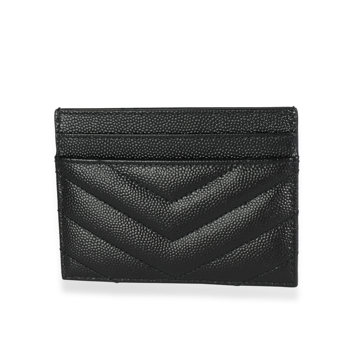 Saint Laurent Black Chevron Quilted Grain De Poudre Leather Card Case