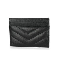 Saint Laurent Black Chevron Quilted Grain De Poudre Leather Card Case