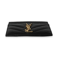 Saint Laurent Black Chevron Quilted Grain De Poudre Leather Card Case