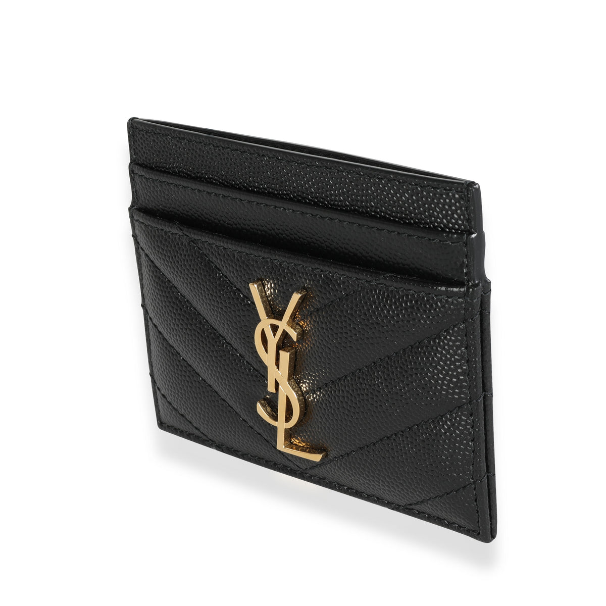 Saint Laurent Black Chevron Quilted Grain De Poudre Leather Card Case