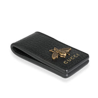 Gucci Black Leather Animalier Bee Embellished Money Clip