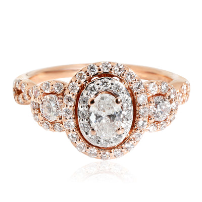 Zales Three Stone Halo Diamond Engagement Ring in 14k Rose Gold, 1/1 Ctw