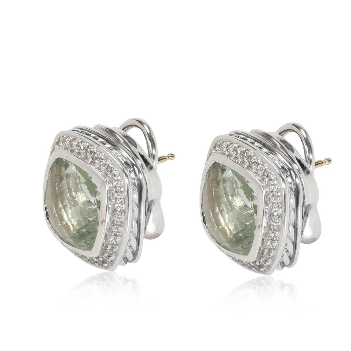 David Yurman Albion Prasiolite Diamond Earrings in  Sterling Silver 0.47 CTW
