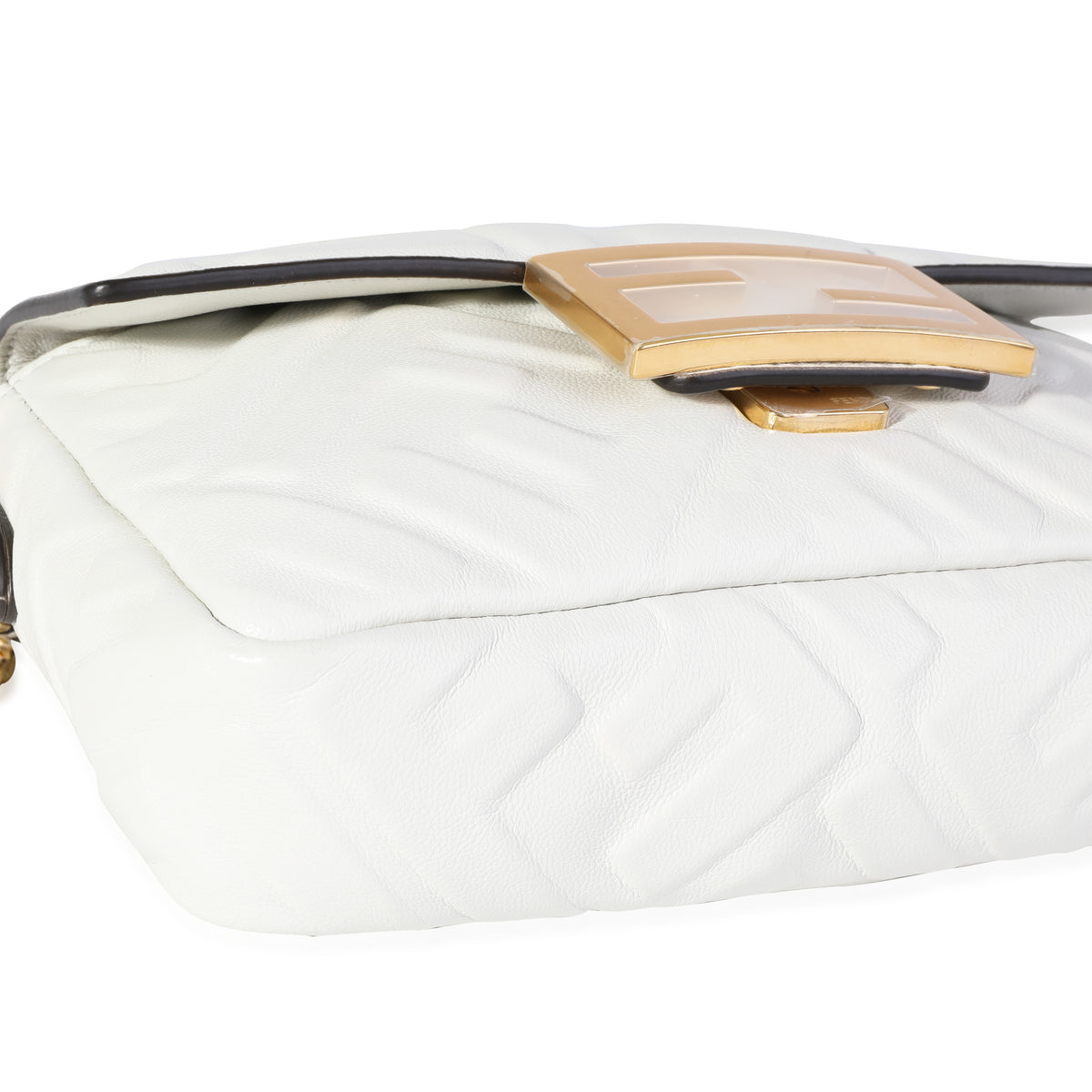 Fendi Bianco Embossed Zucca Lambskin Mini Baguette