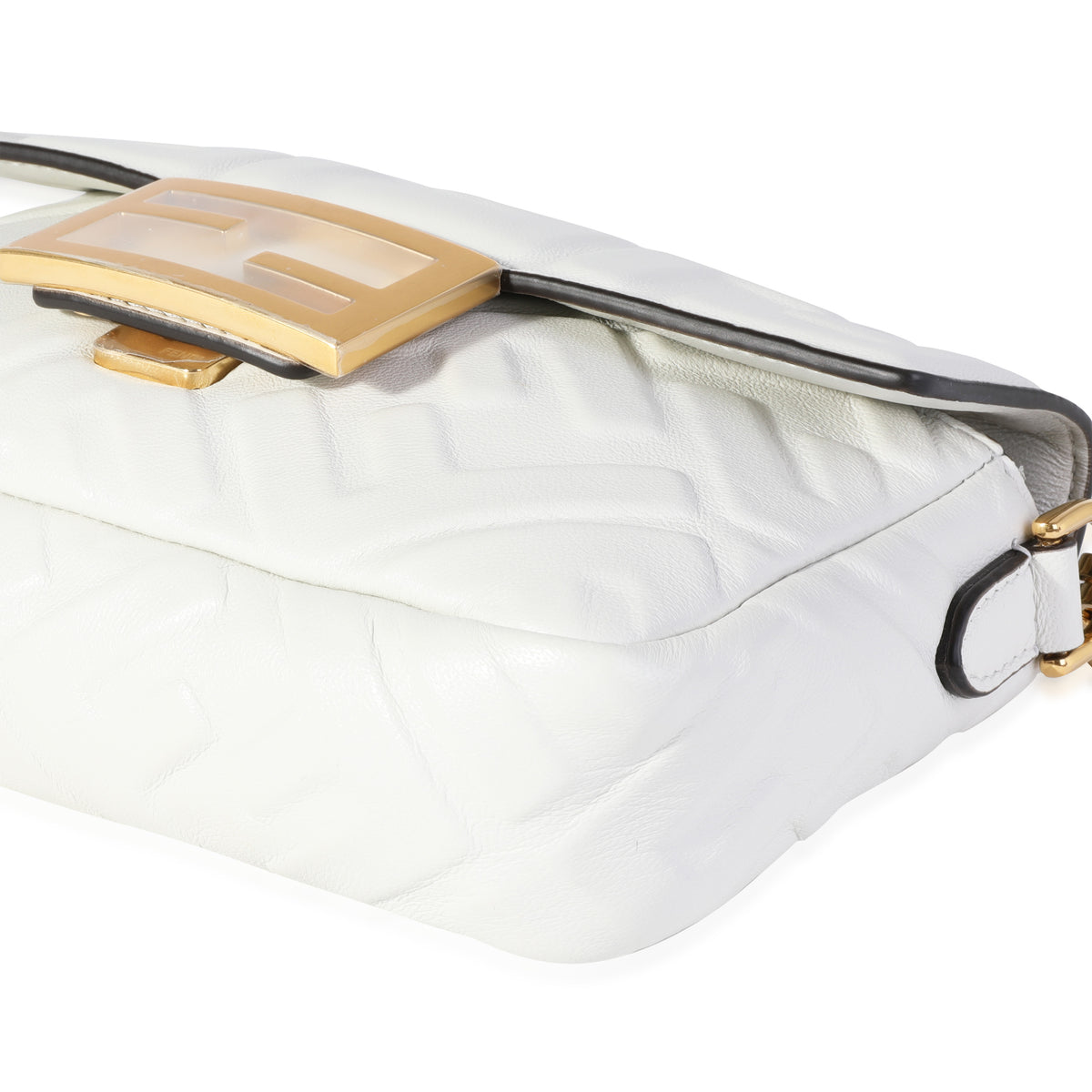 Fendi Bianco Embossed Zucca Lambskin Mini Baguette