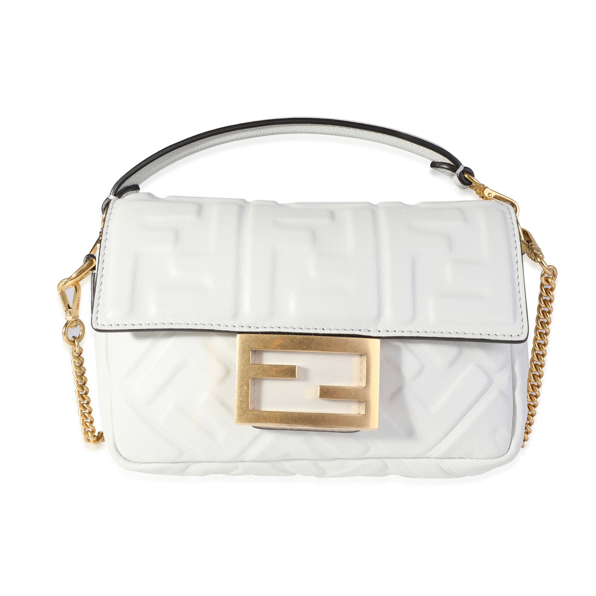 Fendi Bianco Embossed Zucca Lambskin Mini Baguette