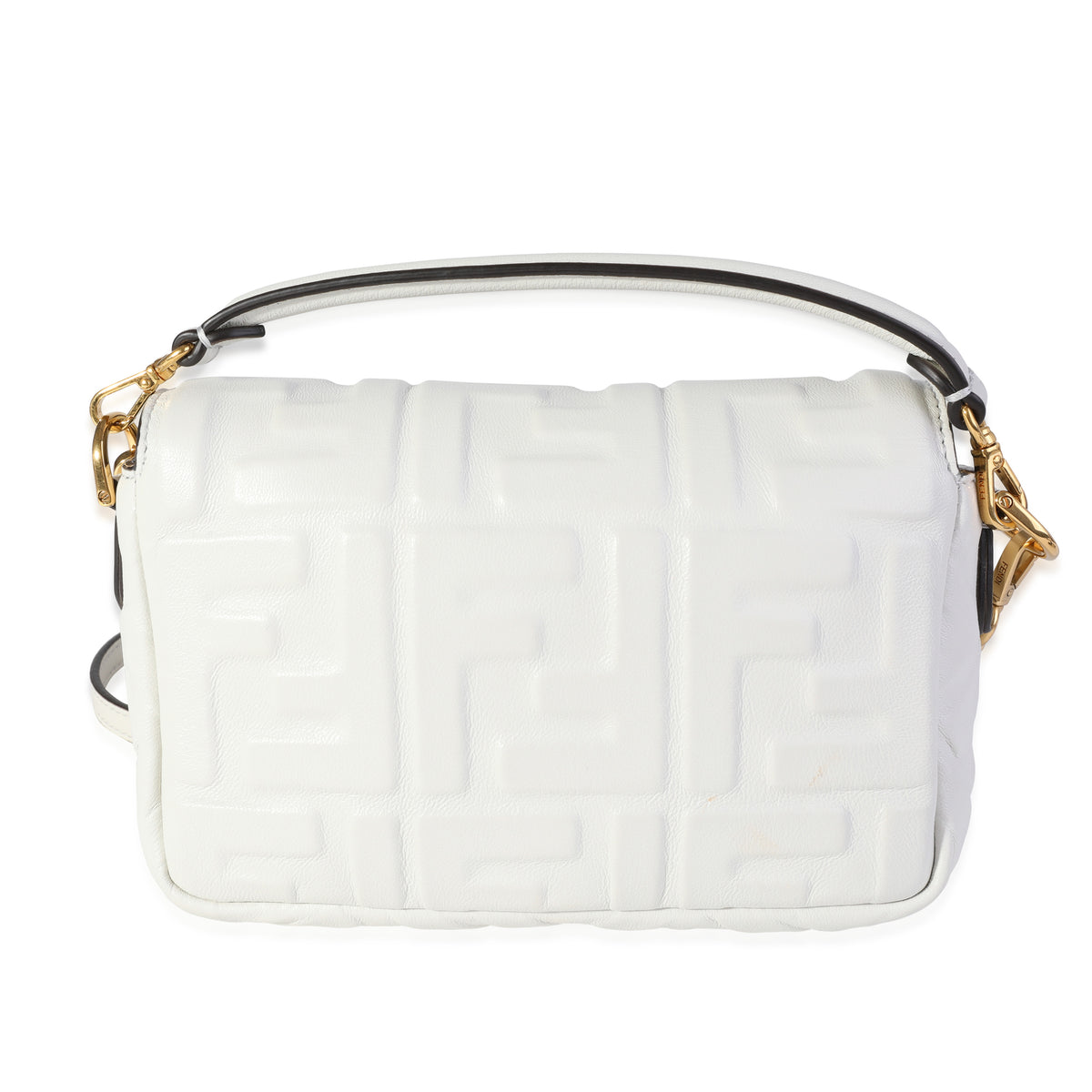 Fendi Bianco Embossed Zucca Lambskin Mini Baguette