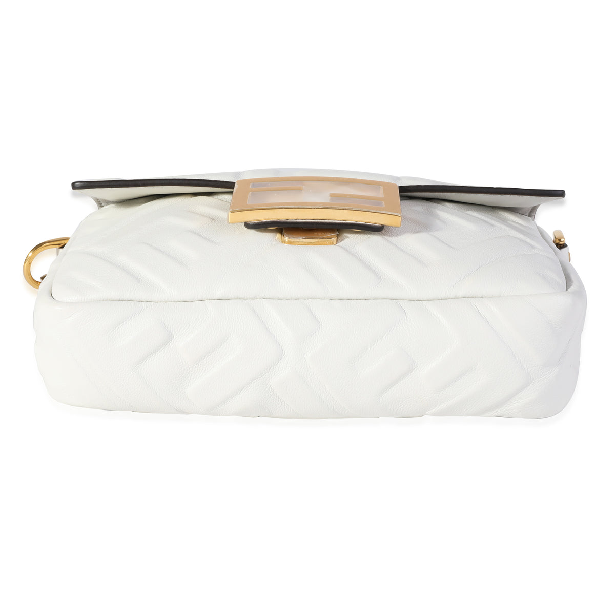 Fendi Bianco Embossed Zucca Lambskin Mini Baguette