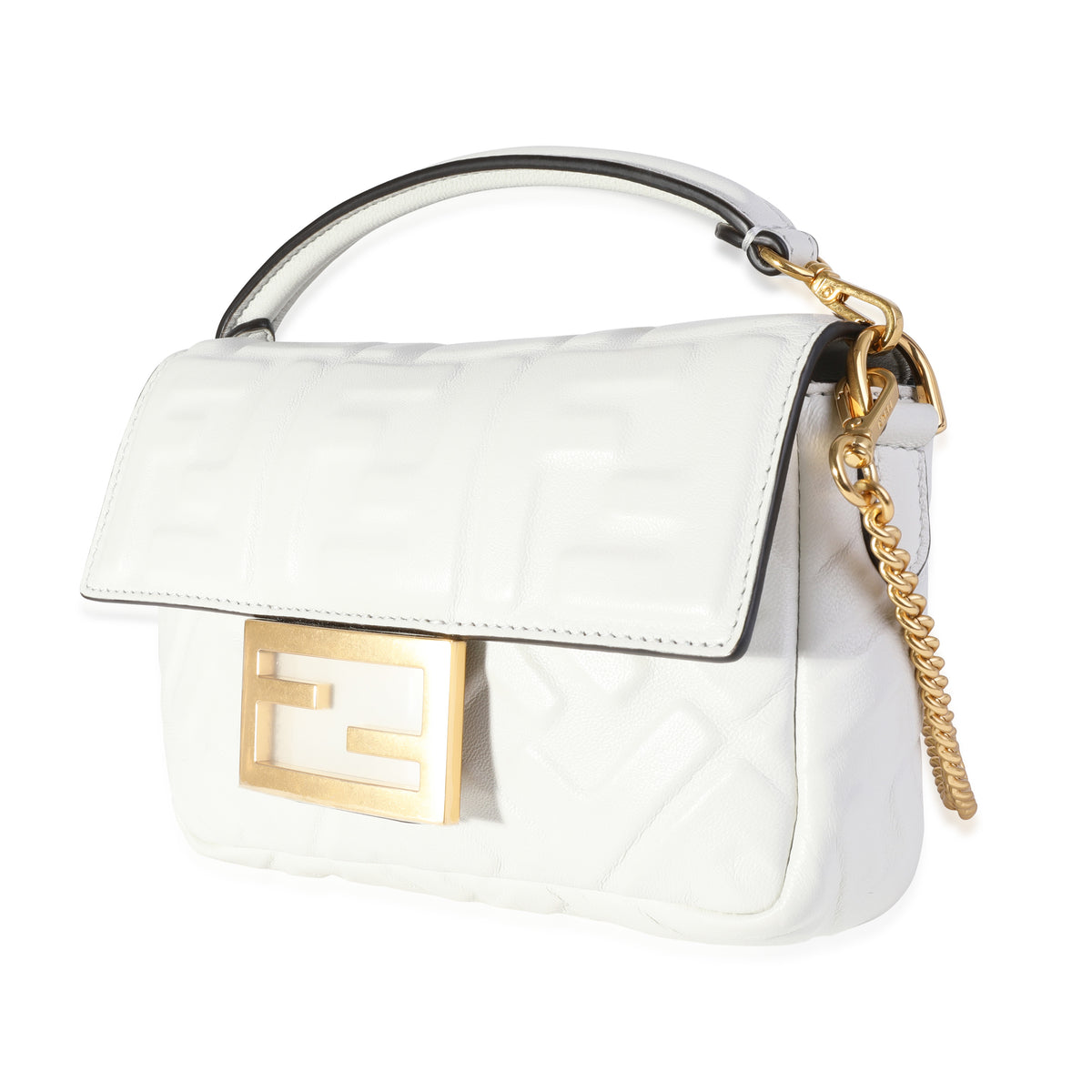 Fendi Bianco Embossed Zucca Lambskin Mini Baguette | myGemma | Item #115374