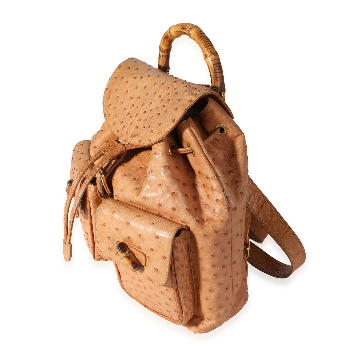 Gucci Vintage Natural Ostrich Bamboo Handle Backpack