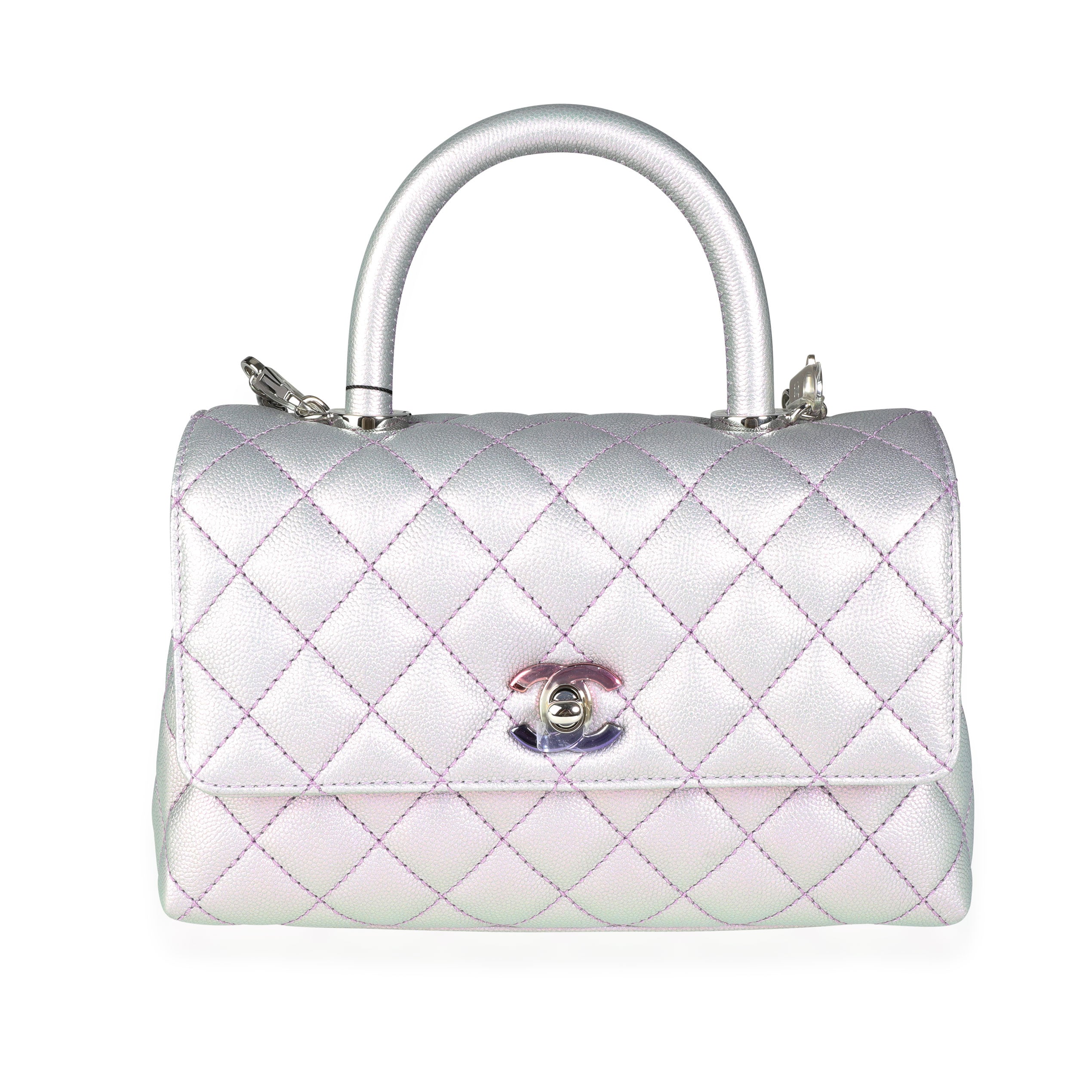 Chanel Light Purple Iridescent Quilted Caviar Small Coco Top Handle Bag