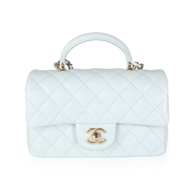 Chanel Light Blue Quilted Lambskin Rectangular Mini Top Handle Flap Bag