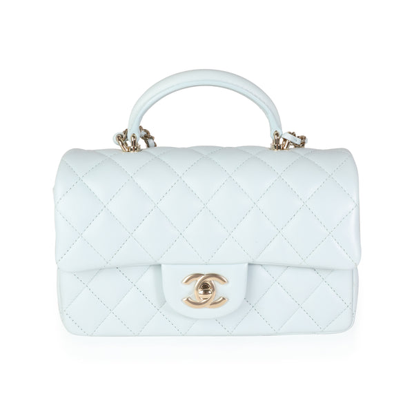 Chanel Light Blue Quilted Lambskin Rectangular Mini Top Handle