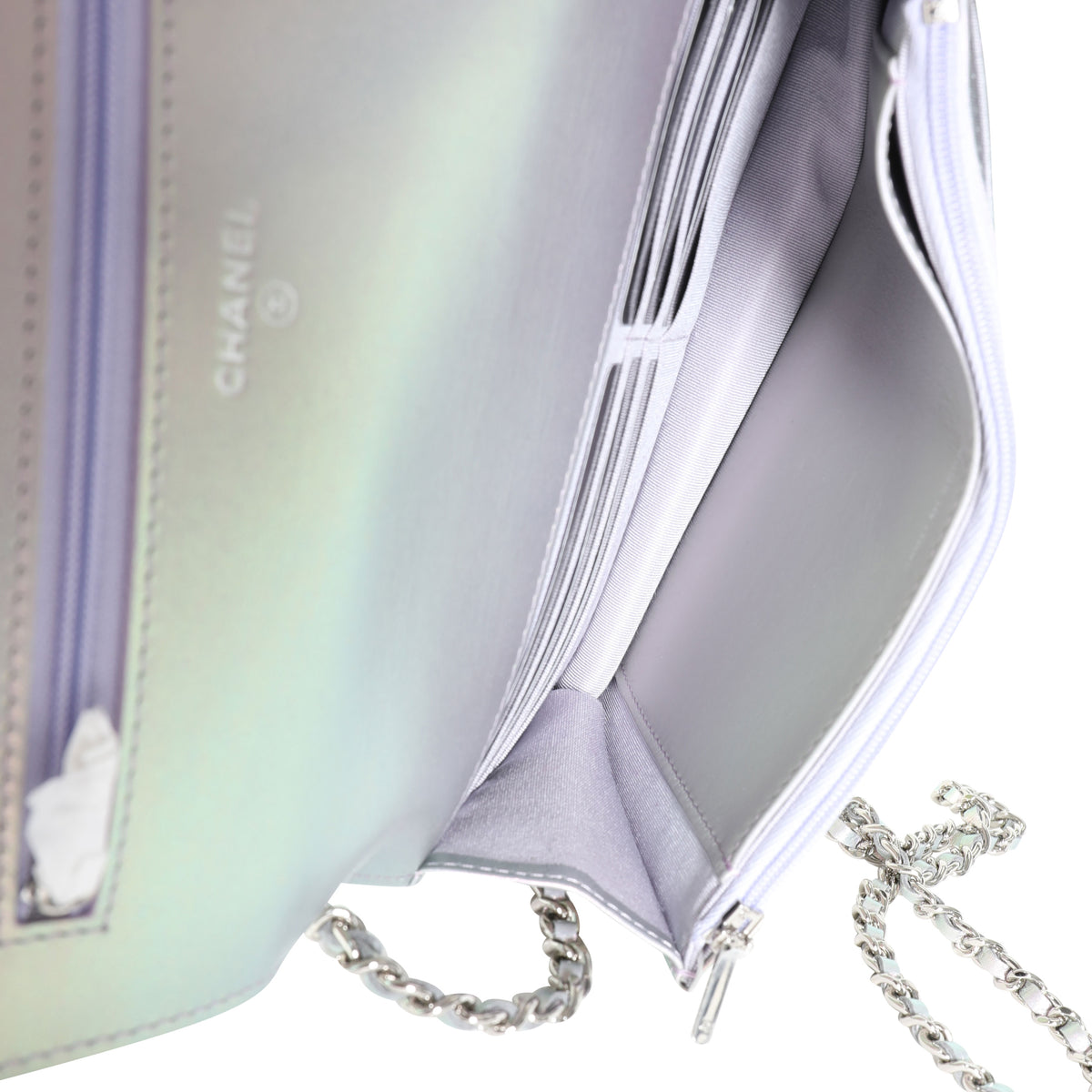 Chanel Iridescent Light Purple Quilted Calfskin Wallet On Chain, myGemma