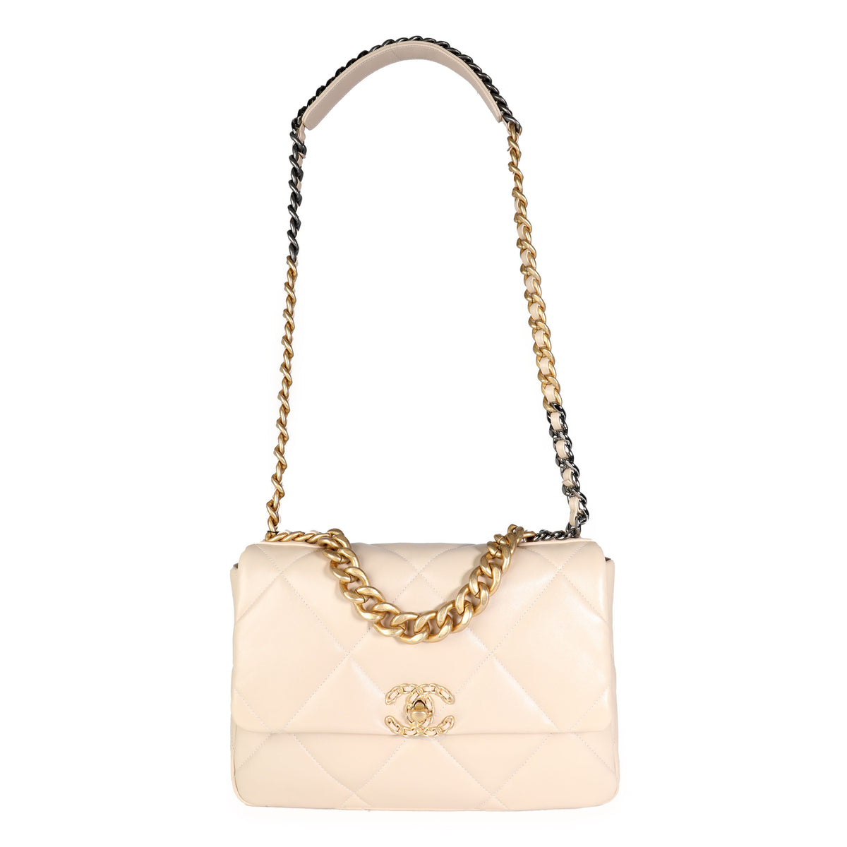 Chanel Beige Quilted Lambskin Large Chanel 19 Bag