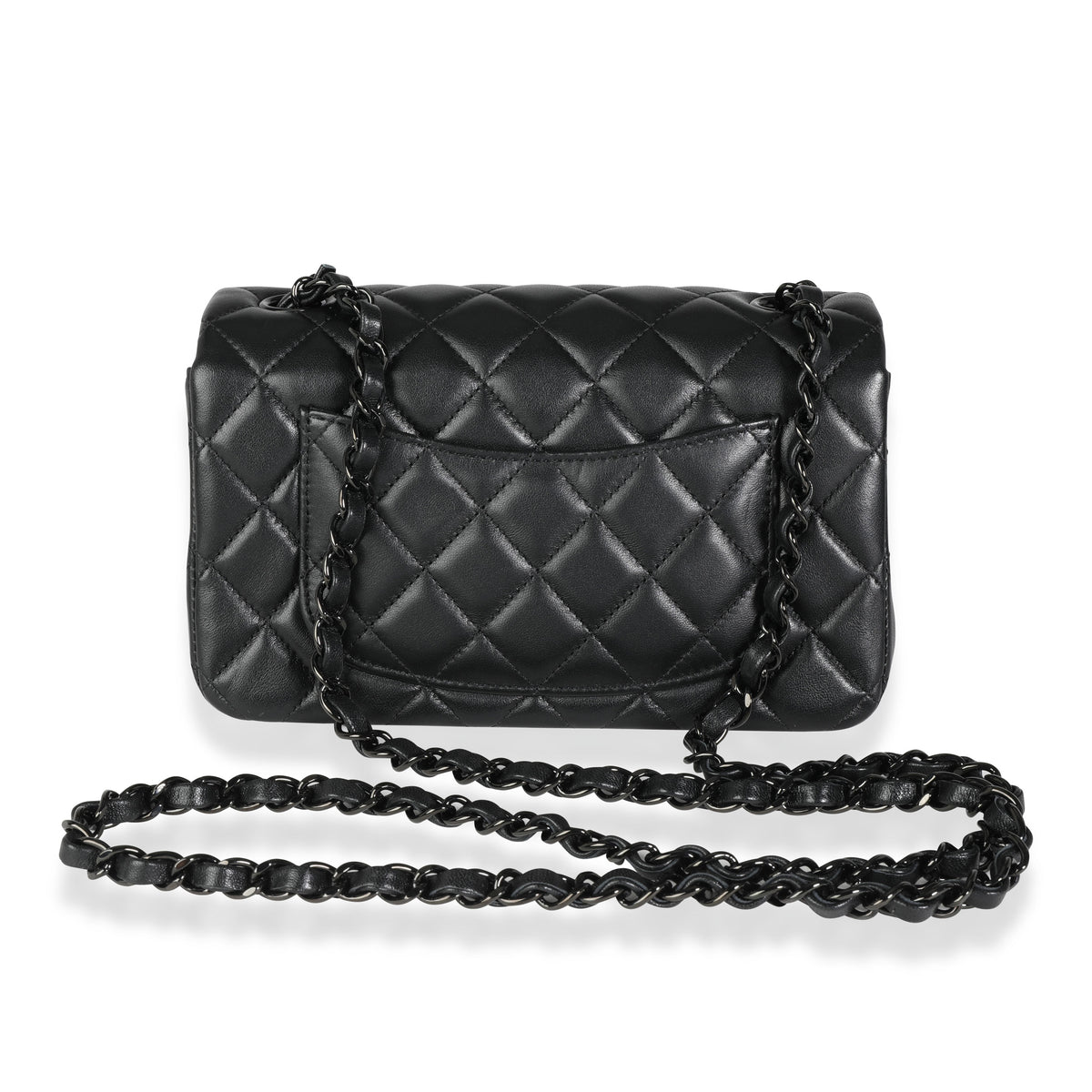 Chanel Classic Mini Flap Bag Black Lamb Skin Leather Handbag Chain