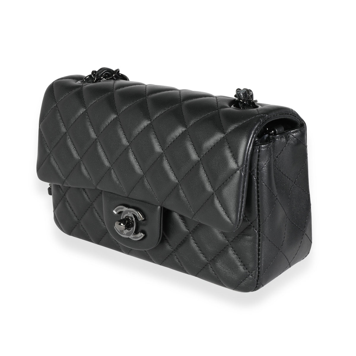 CHANEL, Bags, Chanel Lambskin Chevron Quilted Mini Flap So Black