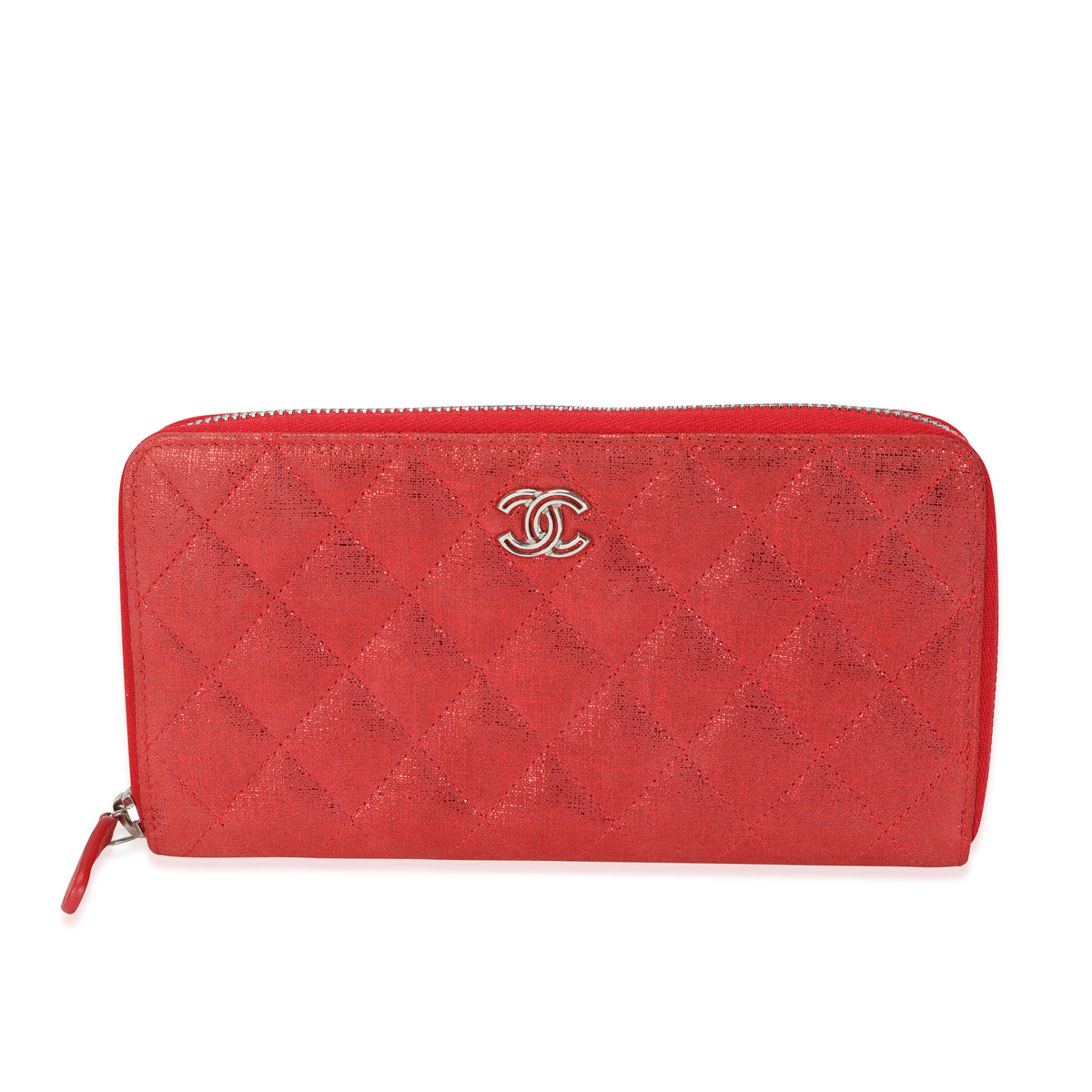 Chanel Metallic Red Nubuck Quilted L-Gusset Zip-Around Wallet, myGemma