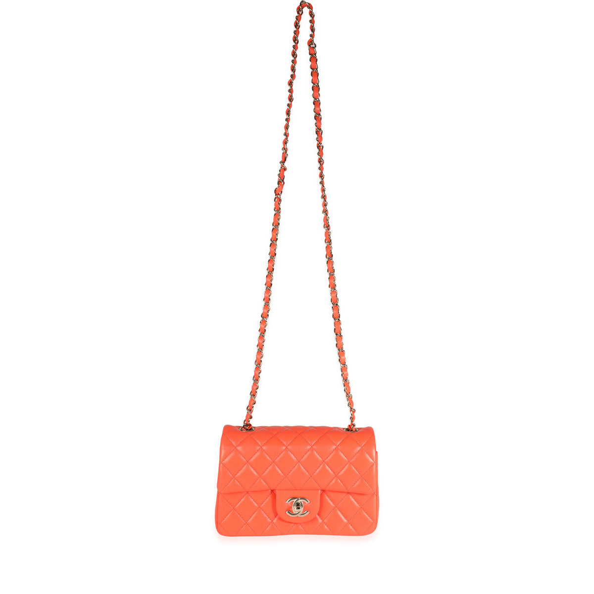 Chanel Orange Quilted Lambskin Classic Mini Flap Bag