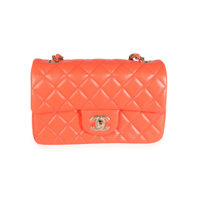 Chanel Orange Quilted Lambskin Classic Mini Flap Bag