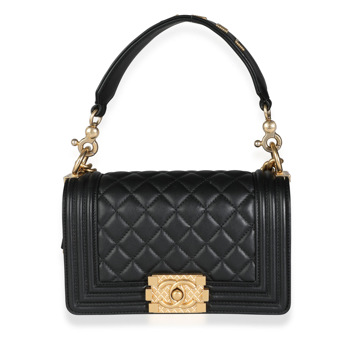Chanel Black Lambskin Quilted Signature Handle Small Boy Bag, myGemma