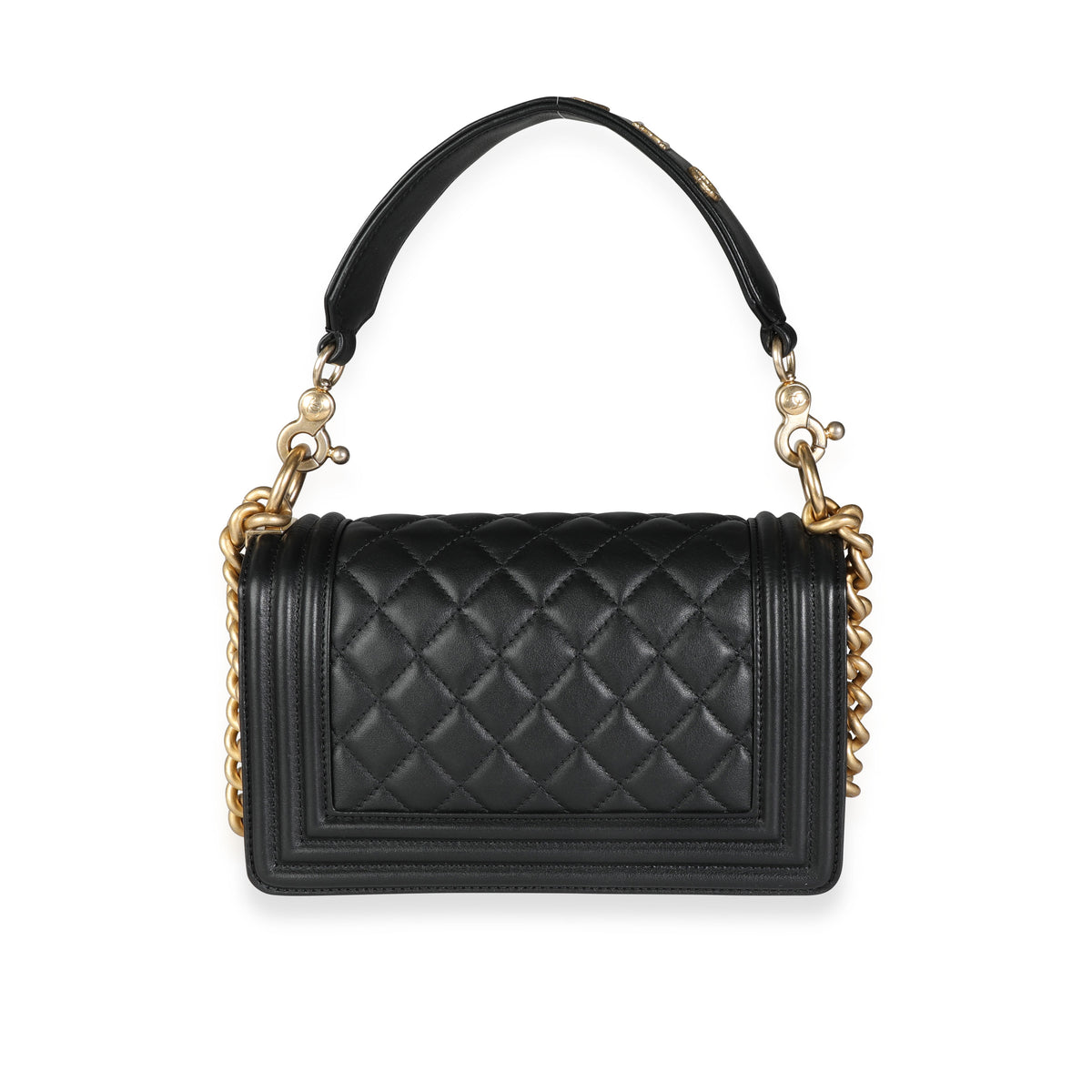 Chanel Black Lambskin Quilted Signature Handle Small Boy Bag