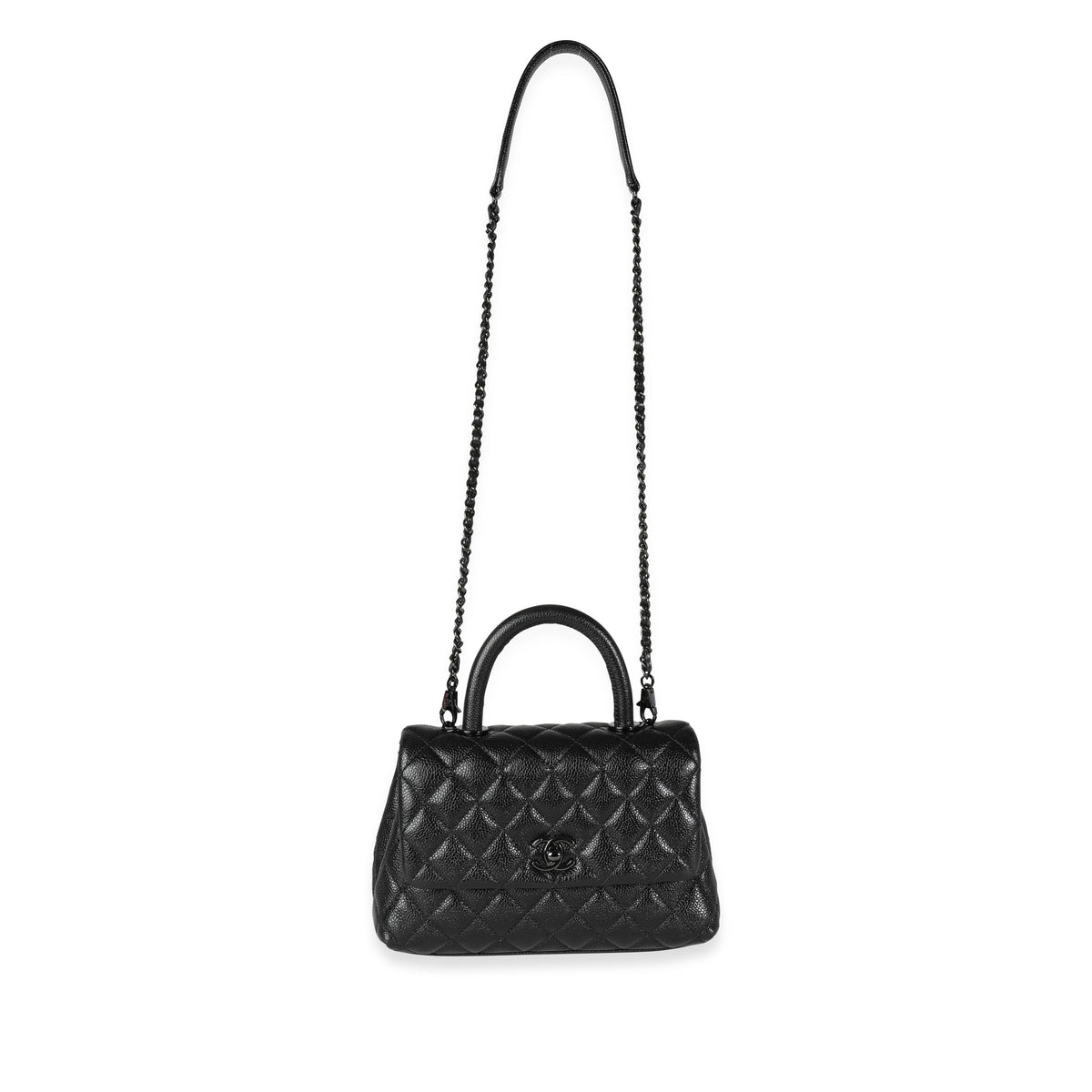 Chanel So Black Quilted Glazed Caviar Mini Coco Top Handle Bag