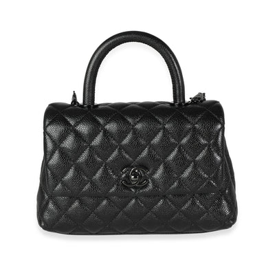 Chanel So Black Quilted Glazed Caviar Mini Coco Top Handle Bag