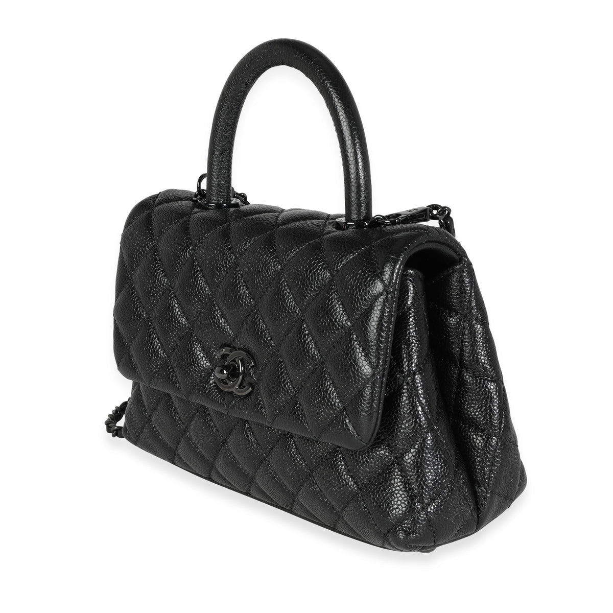 Chanel So Black Quilted Glazed Caviar Mini Coco Top Handle Bag, myGemma