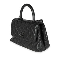 Chanel So Black Quilted Glazed Caviar Mini Coco Top Handle Bag