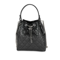 Chanel Black Quilted Glazed Caviar Drawstring CC Bucket Bag