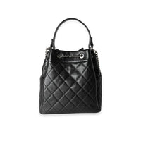 Chanel Black Quilted Glazed Caviar Drawstring CC Bucket Bag