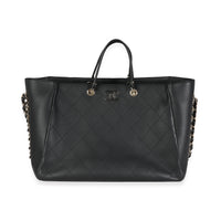 Chanel Black Stitched Calfskin Large Shopping Tote