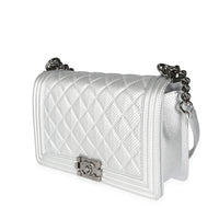 Chanel Silver Metallic Perforated Lambskin Large Boy Bag