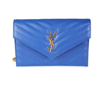 Saint Laurent Royal Blue Grain De Poudre Envelope Chain Wallet